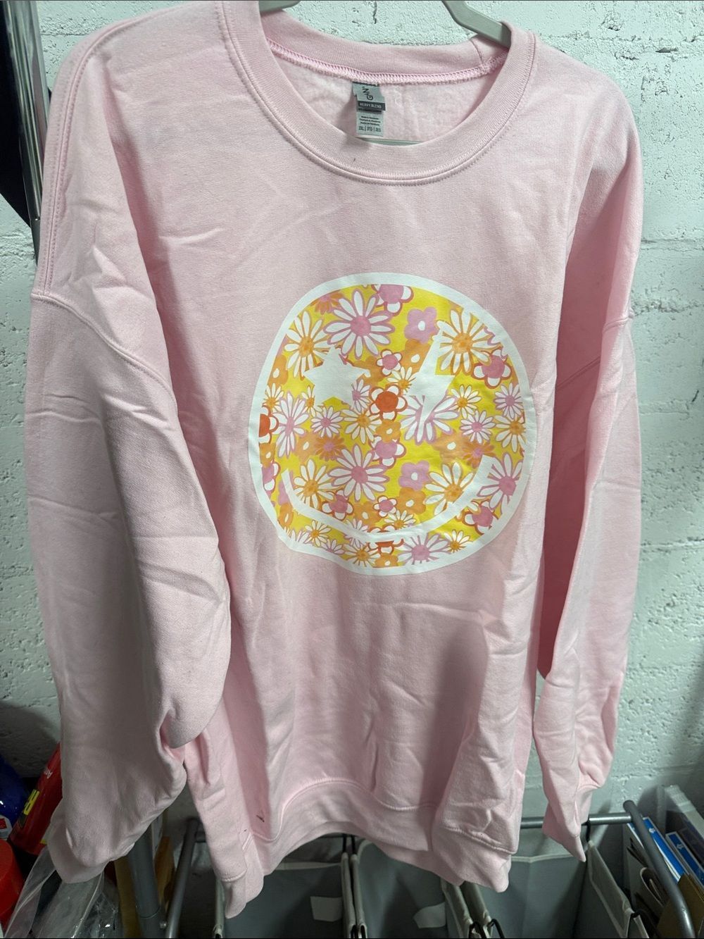 Pink Floral Peace Sign Sweatshirt 2XL Like New - Long Sleeve Lightweight Sweater